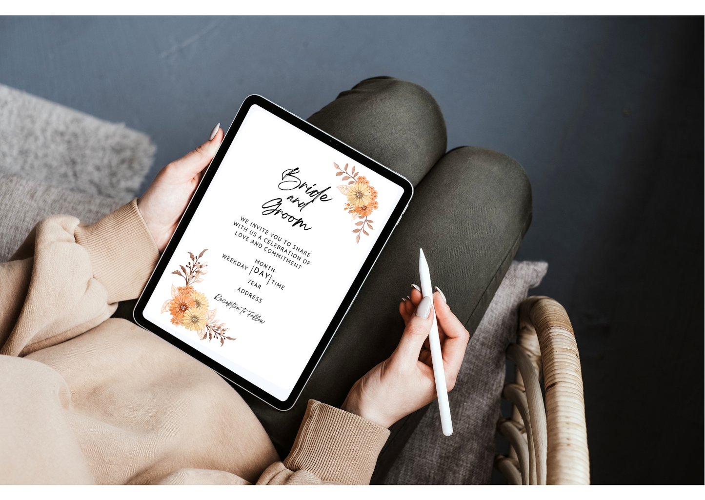 Autumn Floral Wedding Invitation - Digital Product