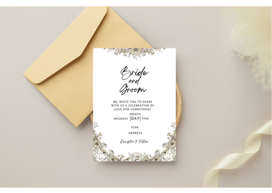 Simple Floral Wedding Invitation - Digital Product