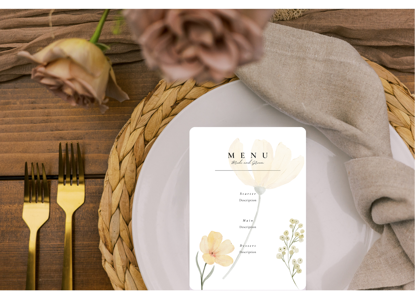 Rustic Floral Wedding Menu - Digital Product
