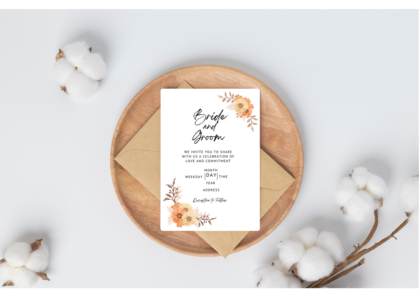 Autumn Floral Wedding Invitation - Digital Product