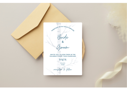 Simple Birch Tree Wedding Invitation - Digital Product